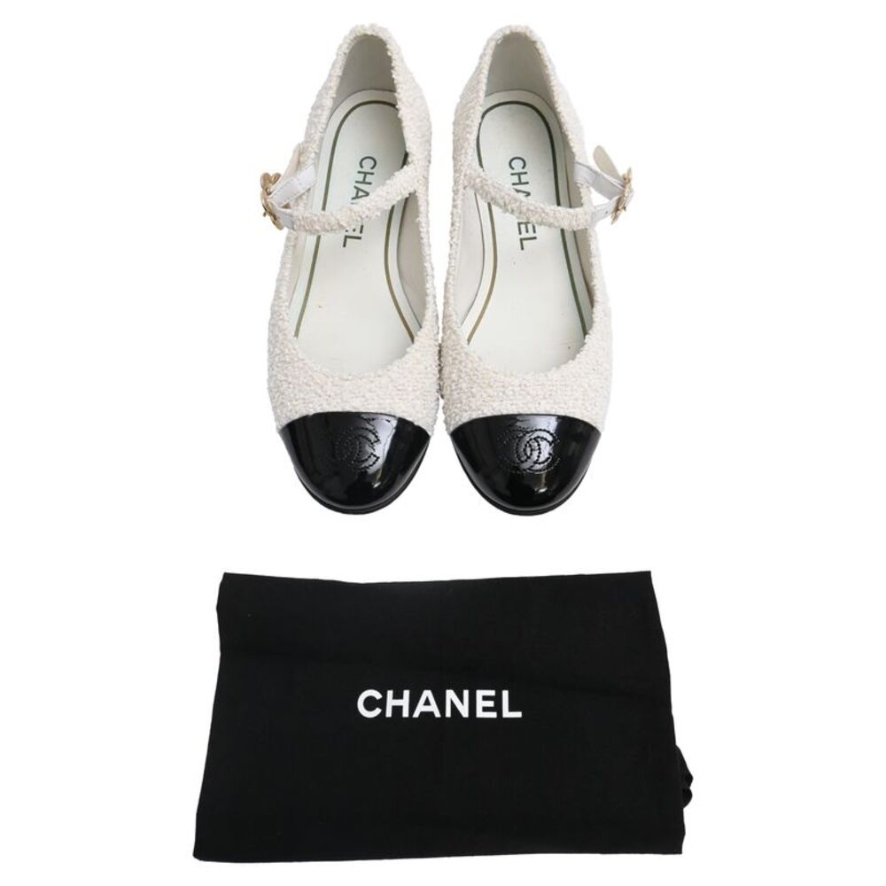 Chanel CC Tweed Mary Jane Ballet Flats in White Cotton - Picture 11 of 11